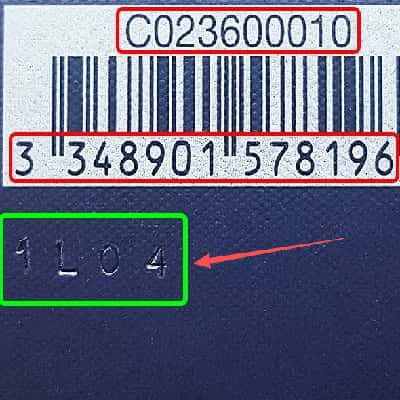 A batch code printed on a cosmetic product